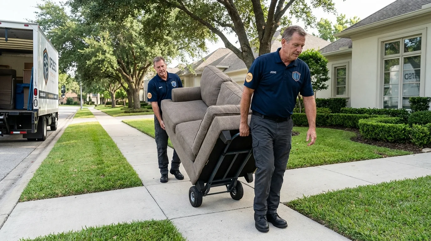 Local residential moving crew loading furniture in Weber City, VA