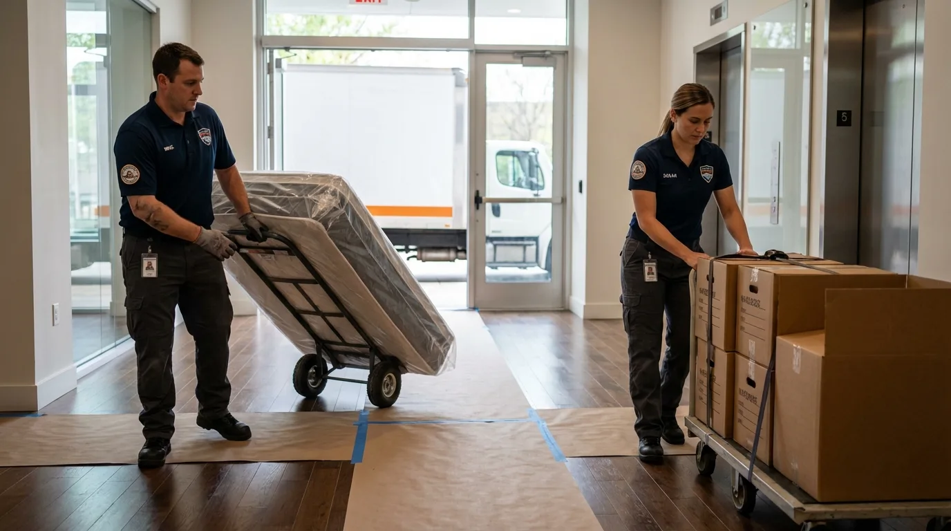 Professional apartment movers loading elevator in Weber City, VA